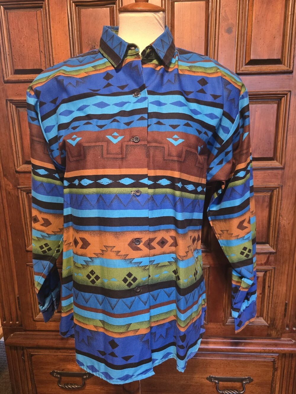 Roper Shirt Vintage Aztec Southwestern Long Sleeve Button Up Women’s Large USA